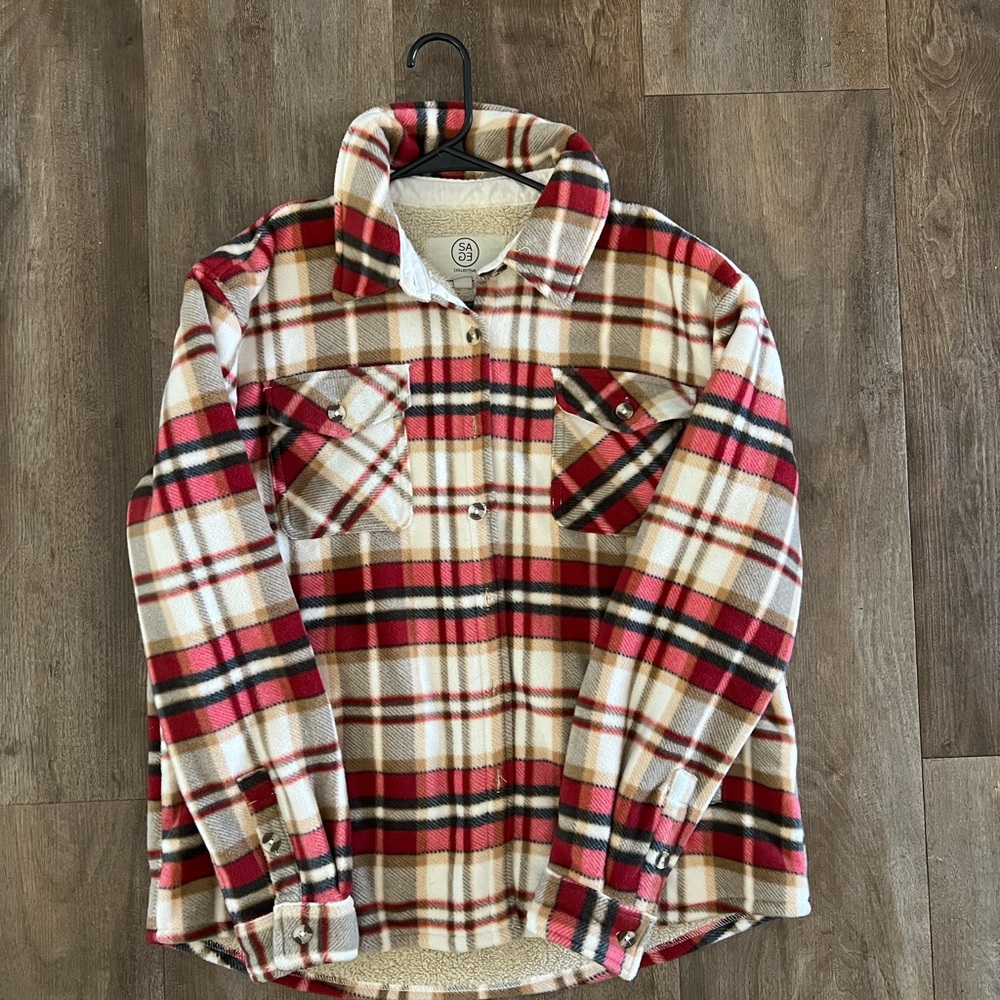 Sage Collective Sherpa Lined Plaid Shacket